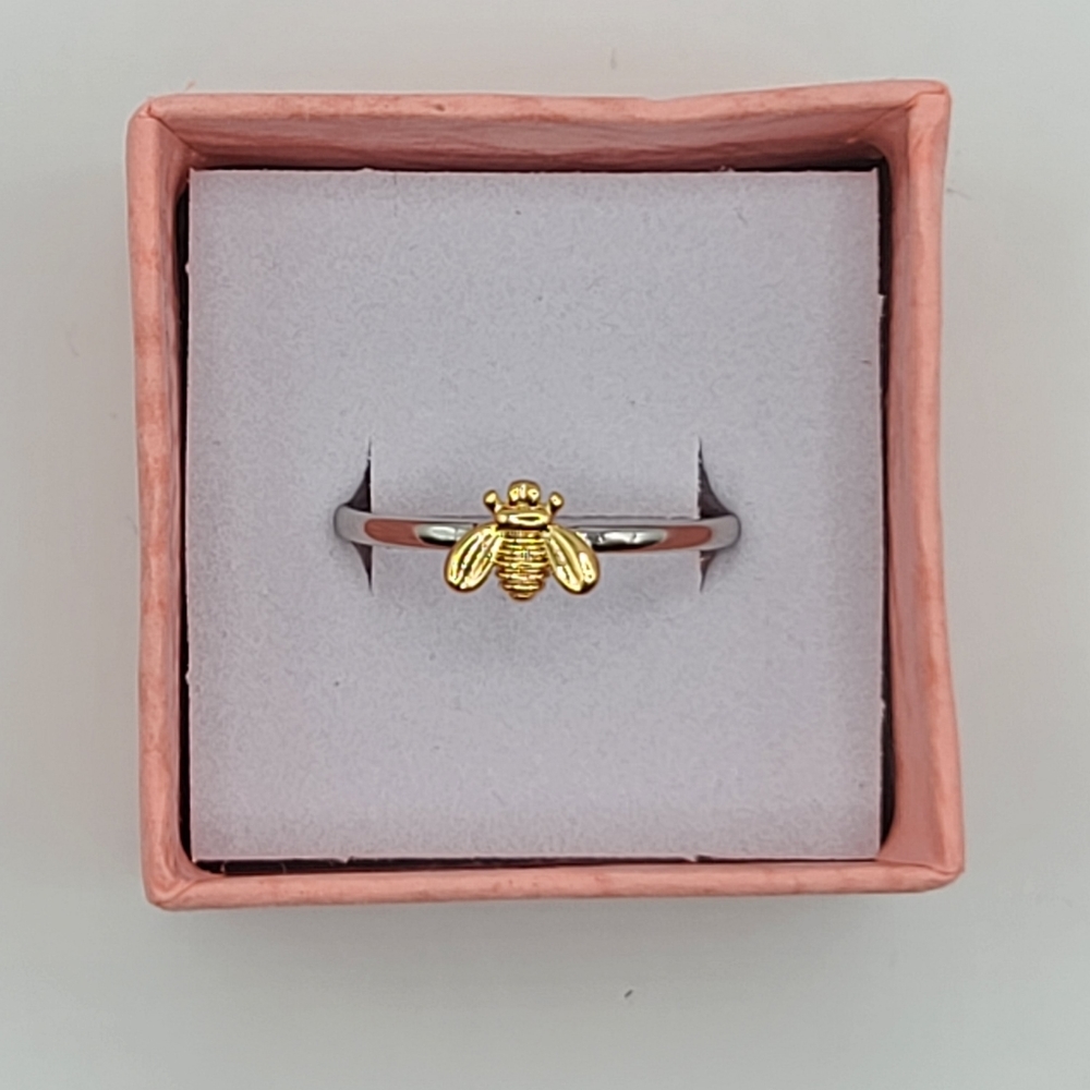 Dainty Bumble Bee Ring Gold and Silver Size 6.5